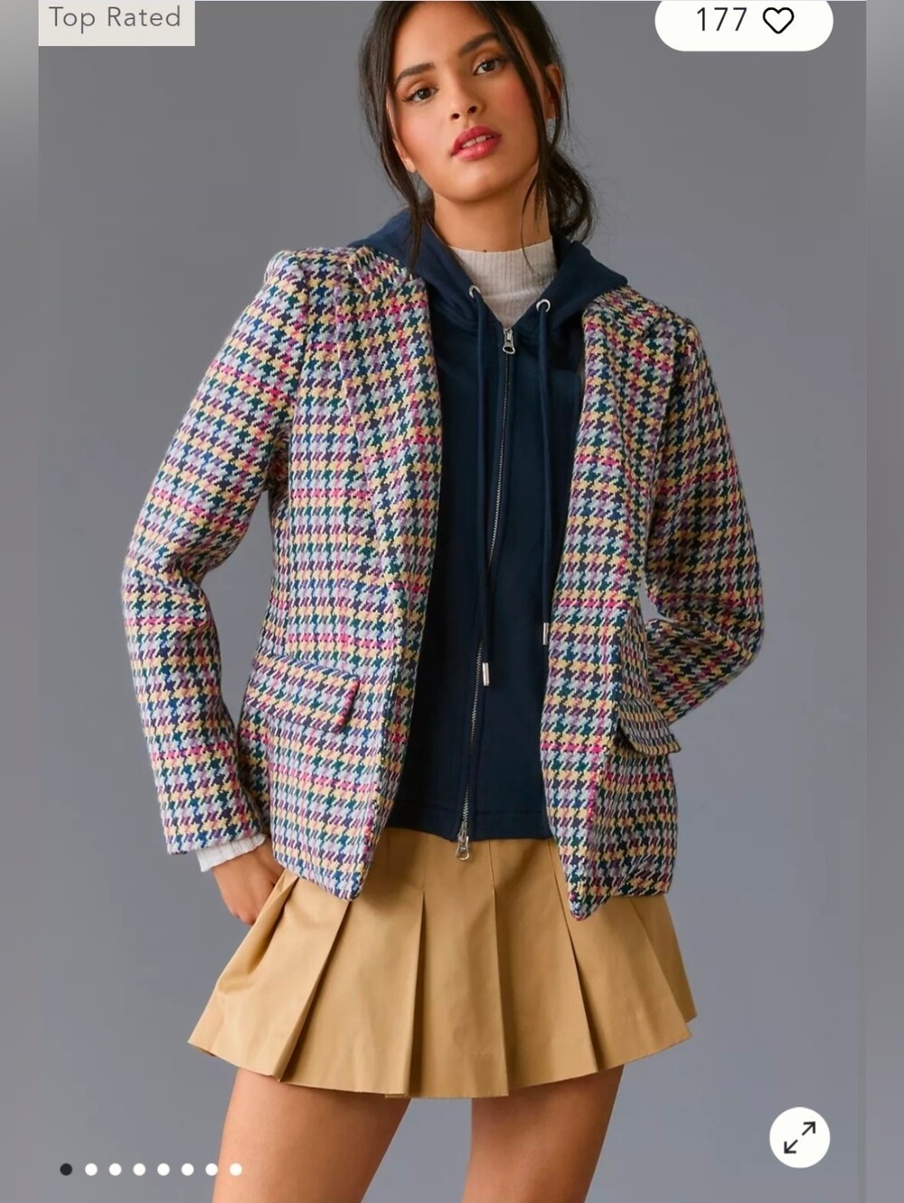 By Anthropologie Dickie Blazer Wool Size Small Houndstooth Preppy Sporty